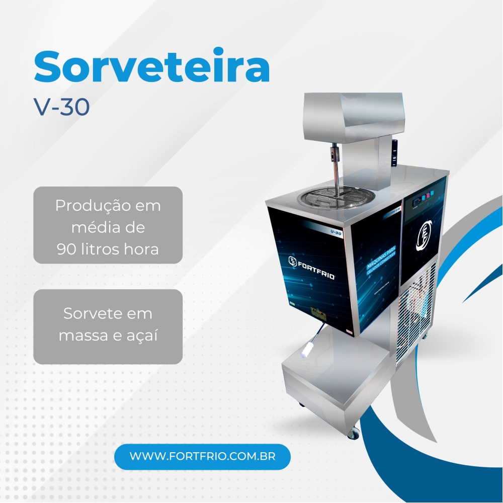 V-30 TRIFÁSICO - Máquina produtora de sorvete em massa ou creme de açaí de até 90 litros/h. - V30